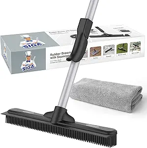 MR.SIGA Pet Hair Removal Rubber Broom with Built in Squeegee