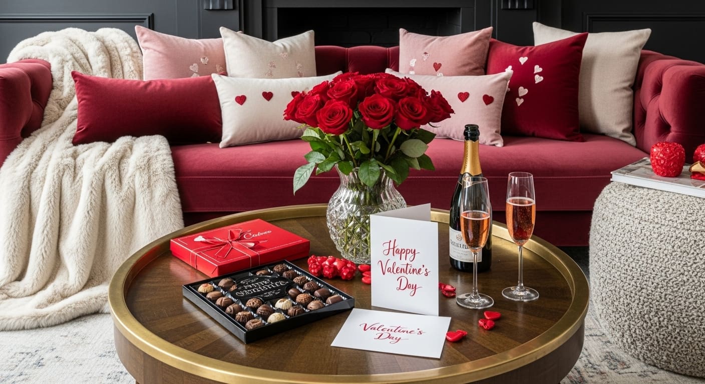 Romantic and spotless luxury dining room in Seattle prepared for Valentine's Day dinner after professional house cleaning services.